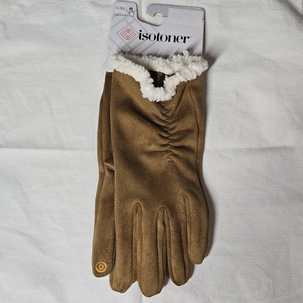 Isotoner Gloves Womens XL Brown Fleece Lined Faux Fur Cuff Touchscreen Winter